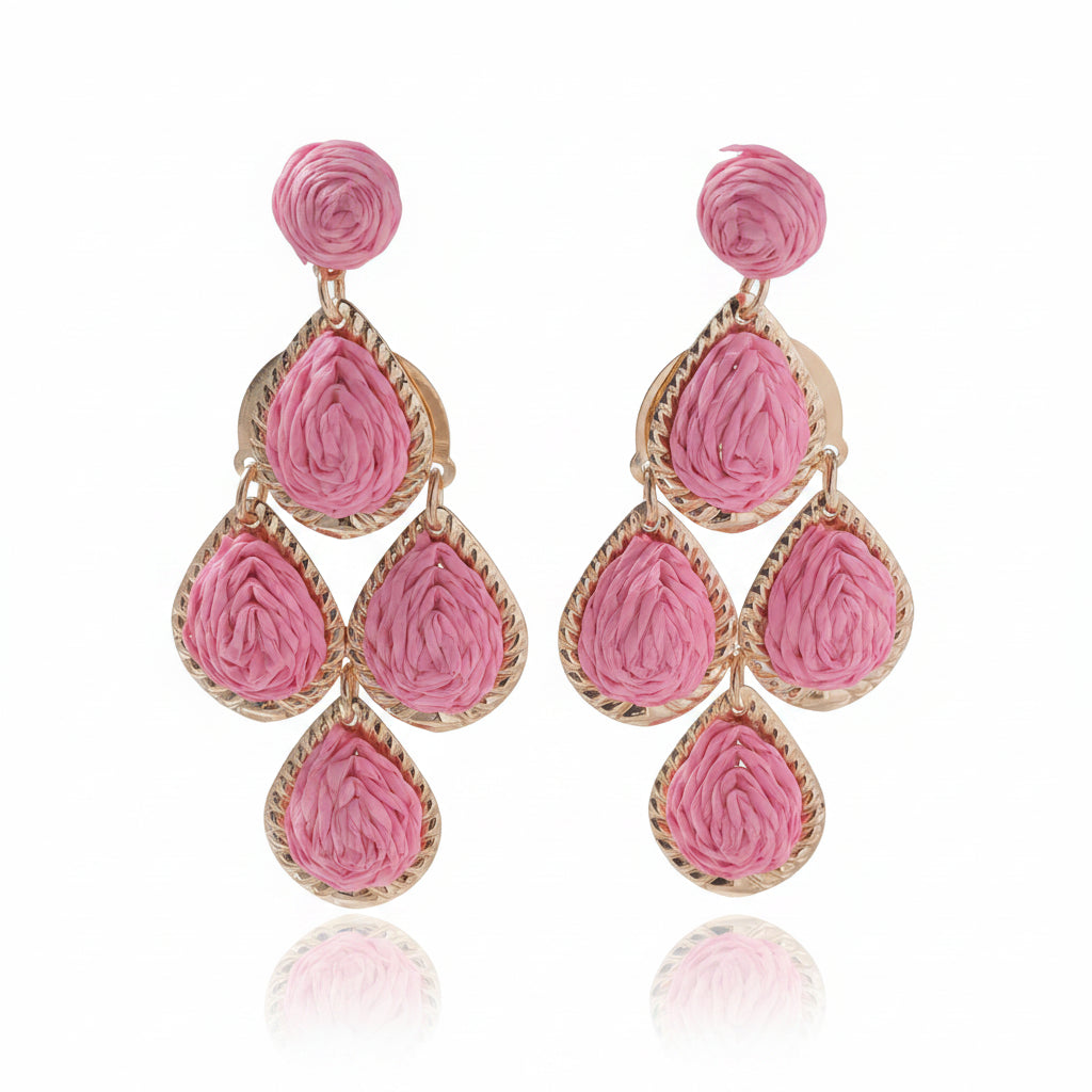 Women's Bohemian Fashion Handmade Water Drop Long Earrings Colorful Rattan Knit Raffia Hanging Party Jewelry Accessory