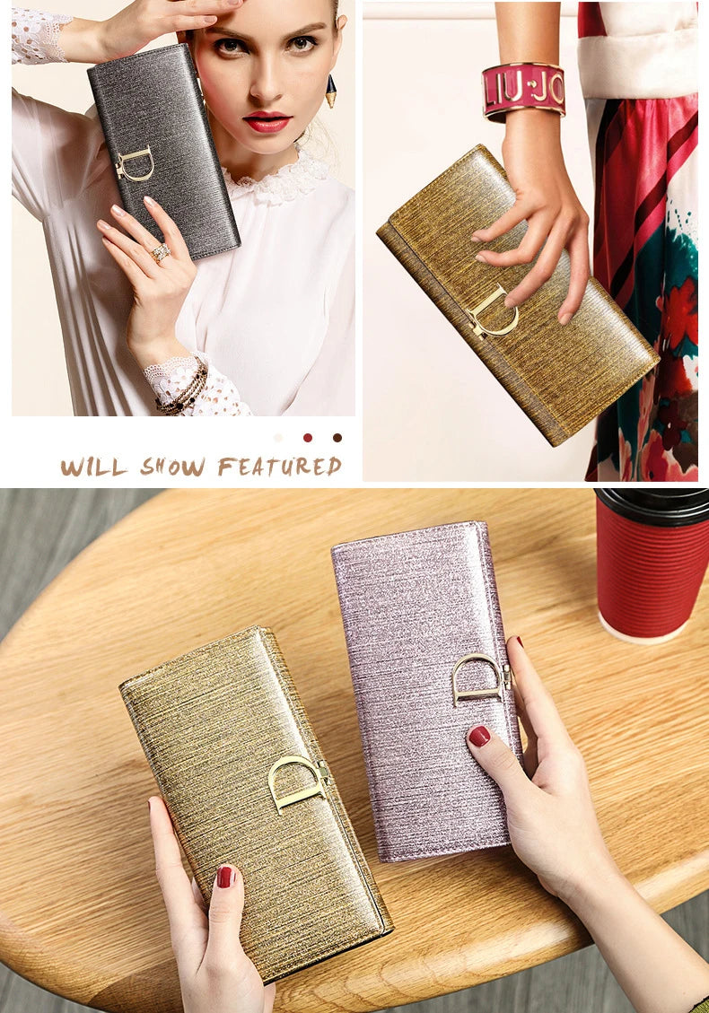 2025 New Women's Wallet, Long Wallet, Pearl D-Buckle, Large Capacity, Multiple Slots, Genuine Cowhide Wallet, Clutch Bag