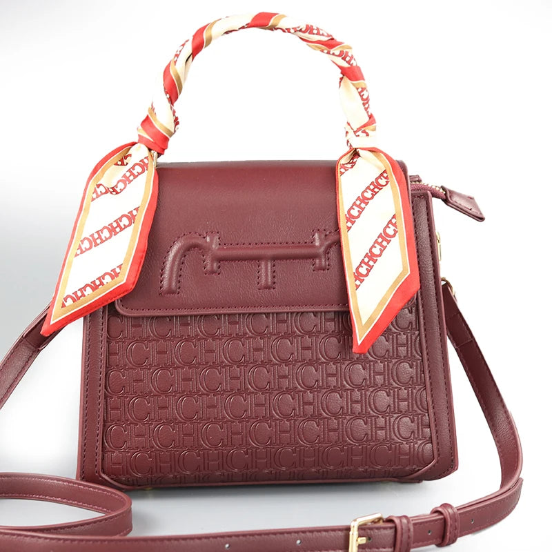 CH Women's Monogram Embossed Crossbody Bag with Scarf Handle & Horsebit Detail Fashion Shoulder Bag for Daily/Party