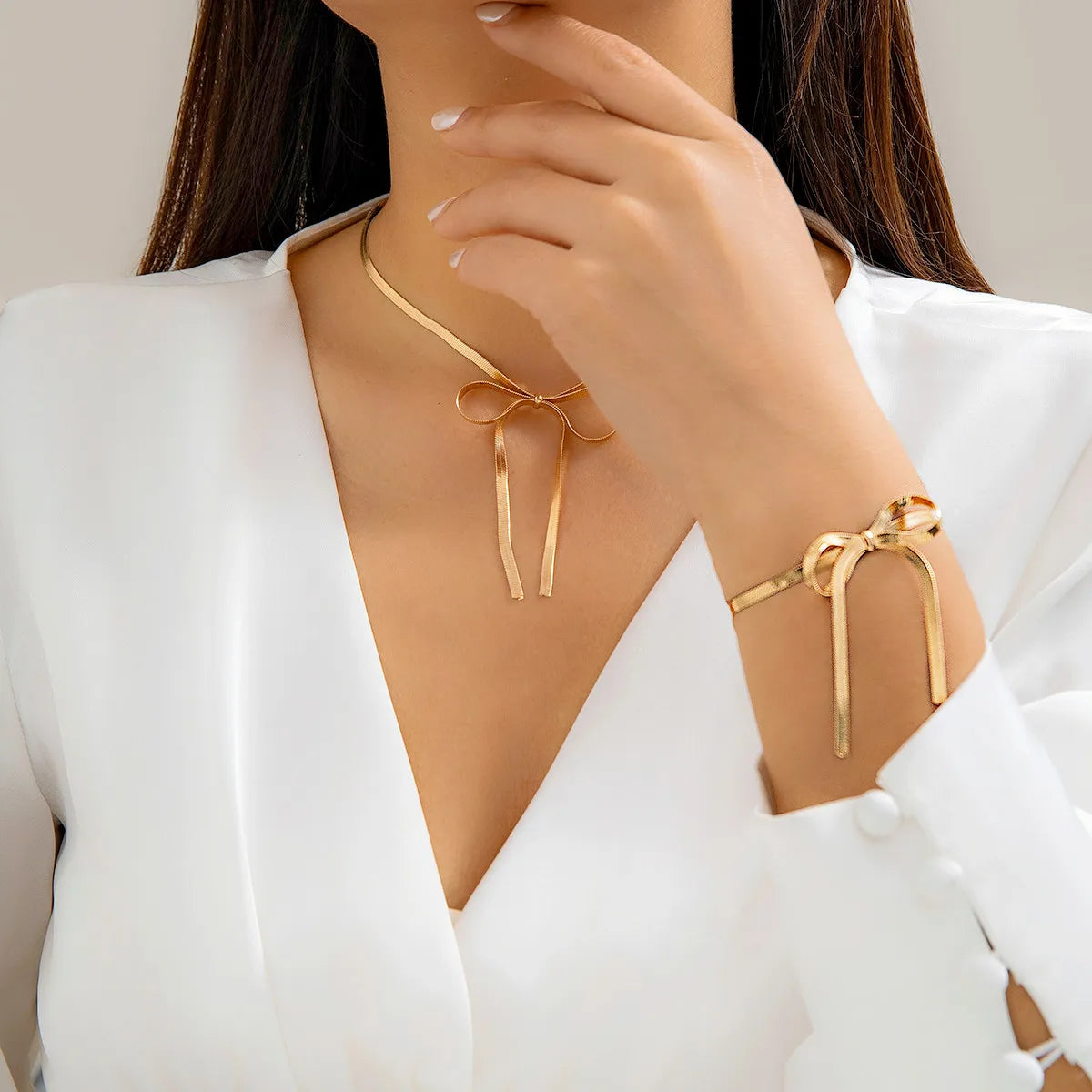 Salircon Punk Flat Snake Chain Short Necklace Vintage Creative Bow Pendant Choker Necklace Women's Aesthetic Banquet Jewelry