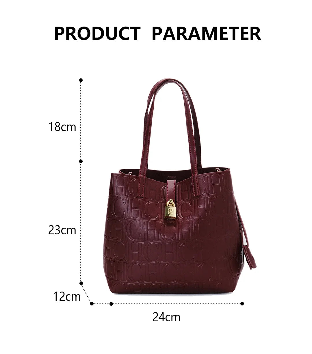 CH High Quality Fashion Ladies Shoulder Bag Senior Sense Pure Colour Letter Print Design Temperament Tote Bag Large Capacity