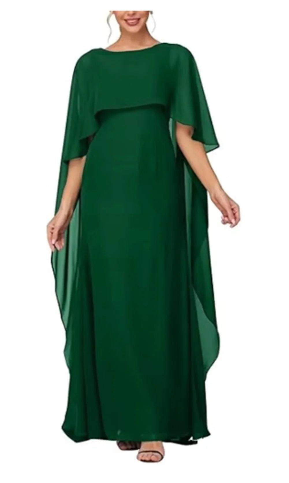 Women's Formal Dress Short Sleeves Scoop Neck Evening Dress Floor Length Chiffon Mother Of The Bride Dresses With Cap