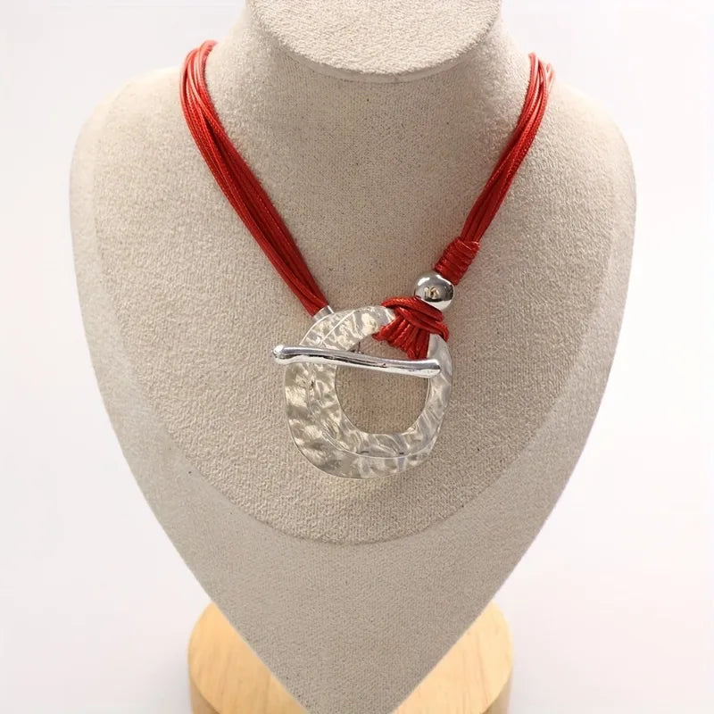 1PC Bohemian Ethnic Style Double Layer Ring Pendant Necklace Vintage Jewelry Anniversary Holiday Gift