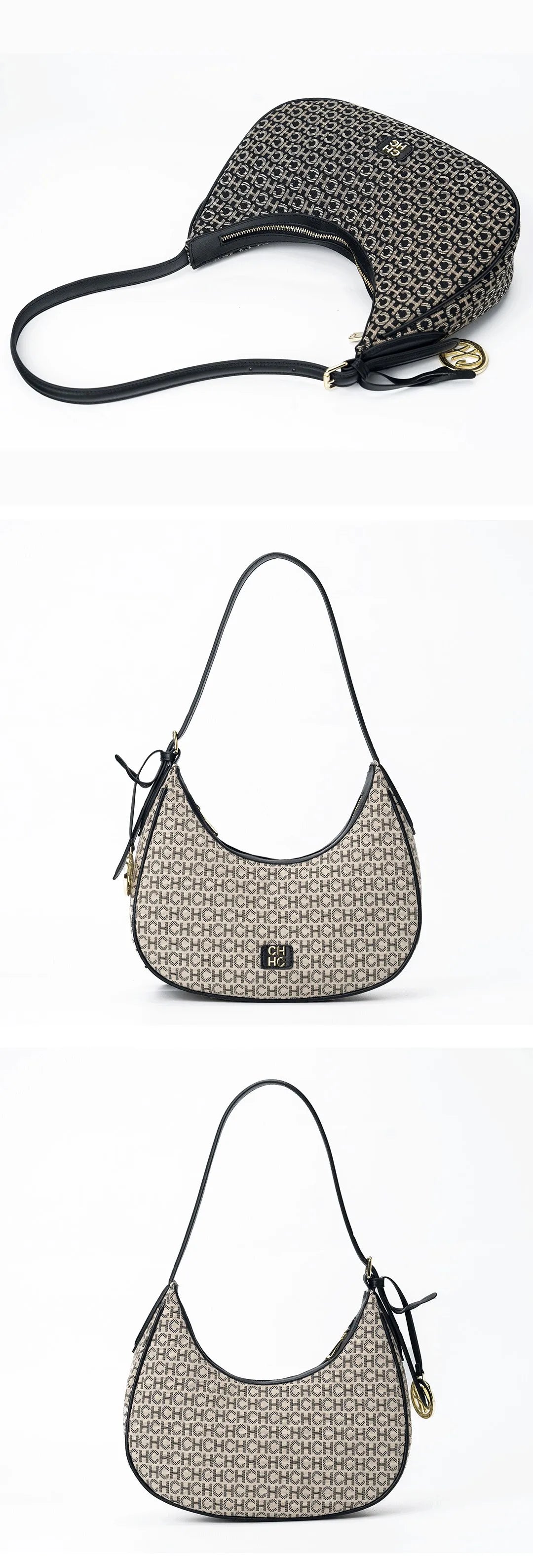 CH Women's Shoulder Bag Monogram Print Chic Retro Bag Spacious Capacity PU Material Letter Printed Design Underarm Bag