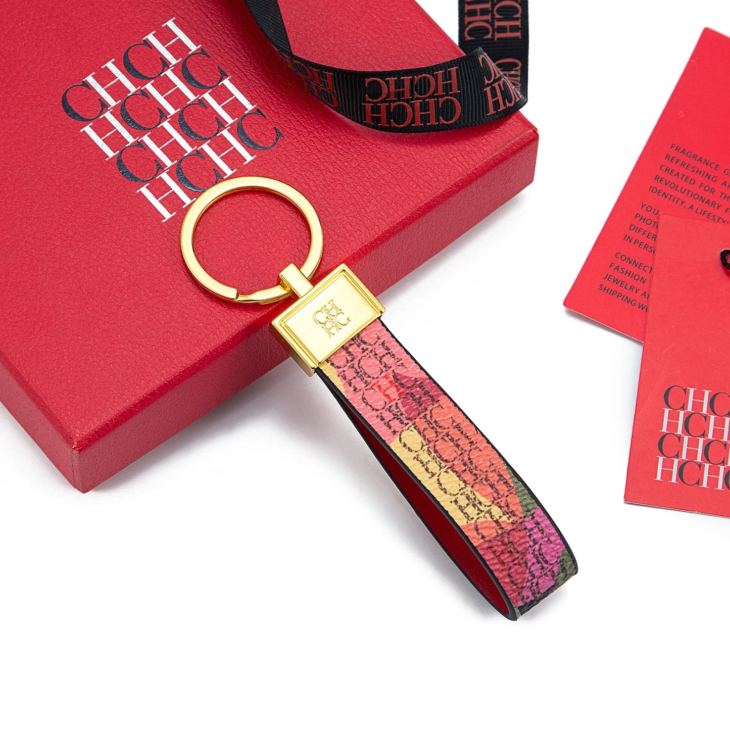 CH Niche High-end Keychain Leather Keychain Unique Printing Design Fashion Keychain Simple and Exquisite Style Gifts