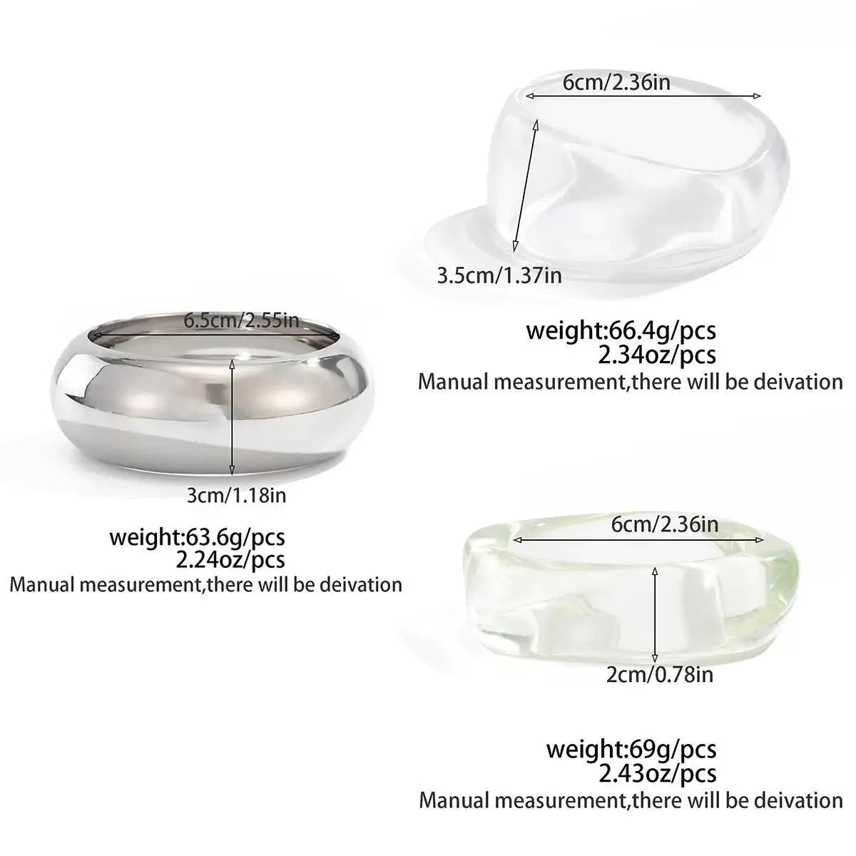 Salircon 3 Styles Punk Geometric Clear Acrylic Resin Wide Bangles for Women Trendy Silver Color Metal Bracelets Couple Jewelry