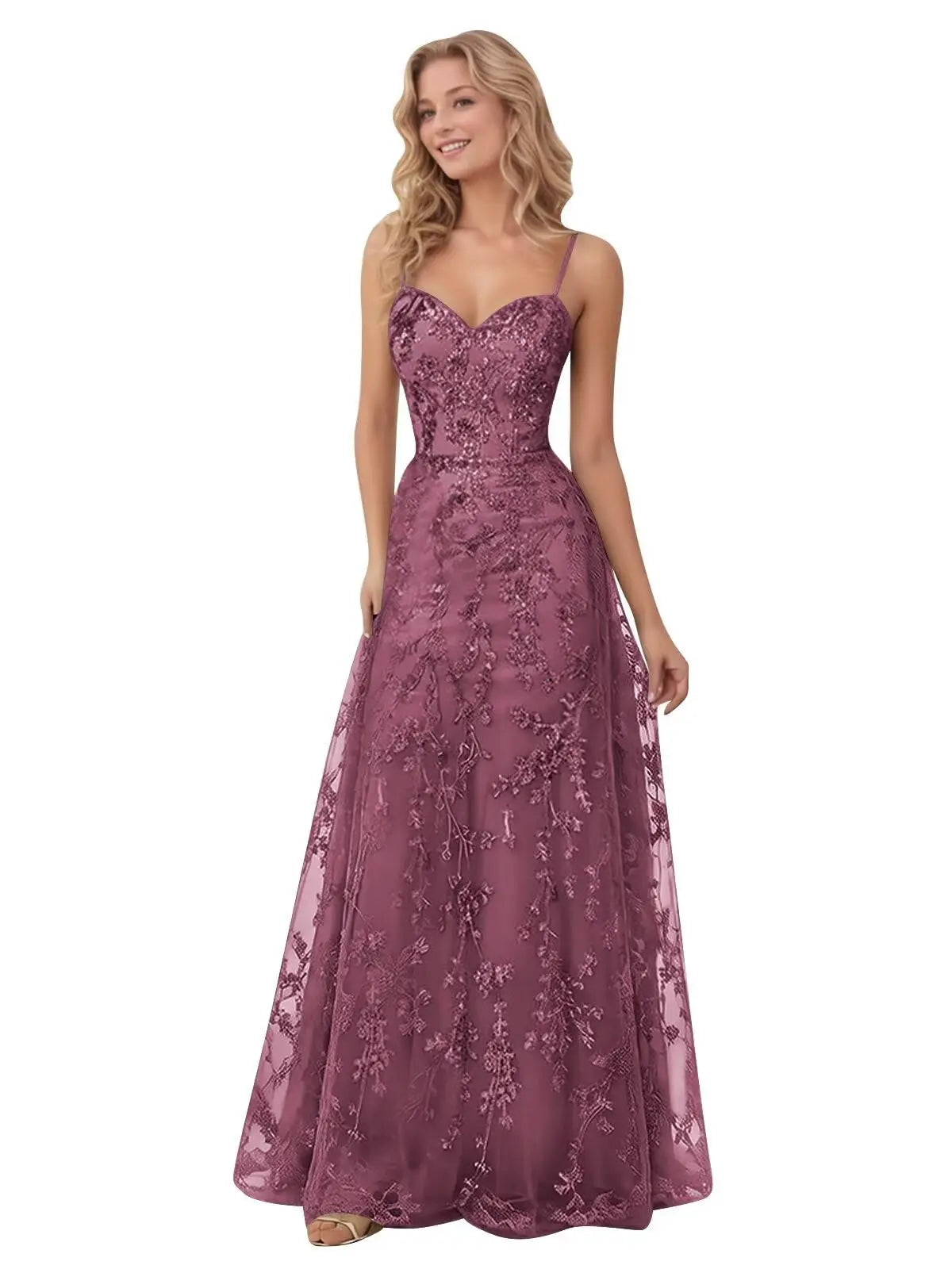 Tulle Formal Dress Laces Spaghetti Strap Sparkly Prom Dress for Women Long Evening Party Gown Formal Dress Women Elegant