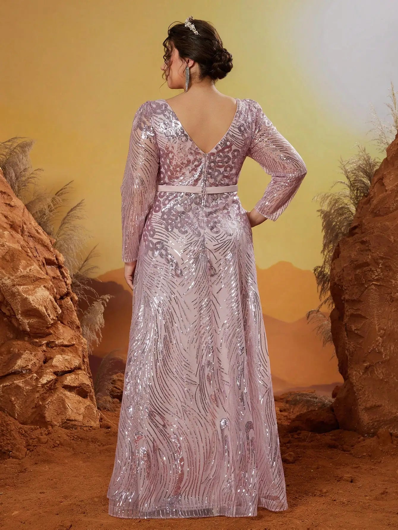 Mgiacy New Arrival V neck Noble Large size Evening gown dress Sequin belt Long dress