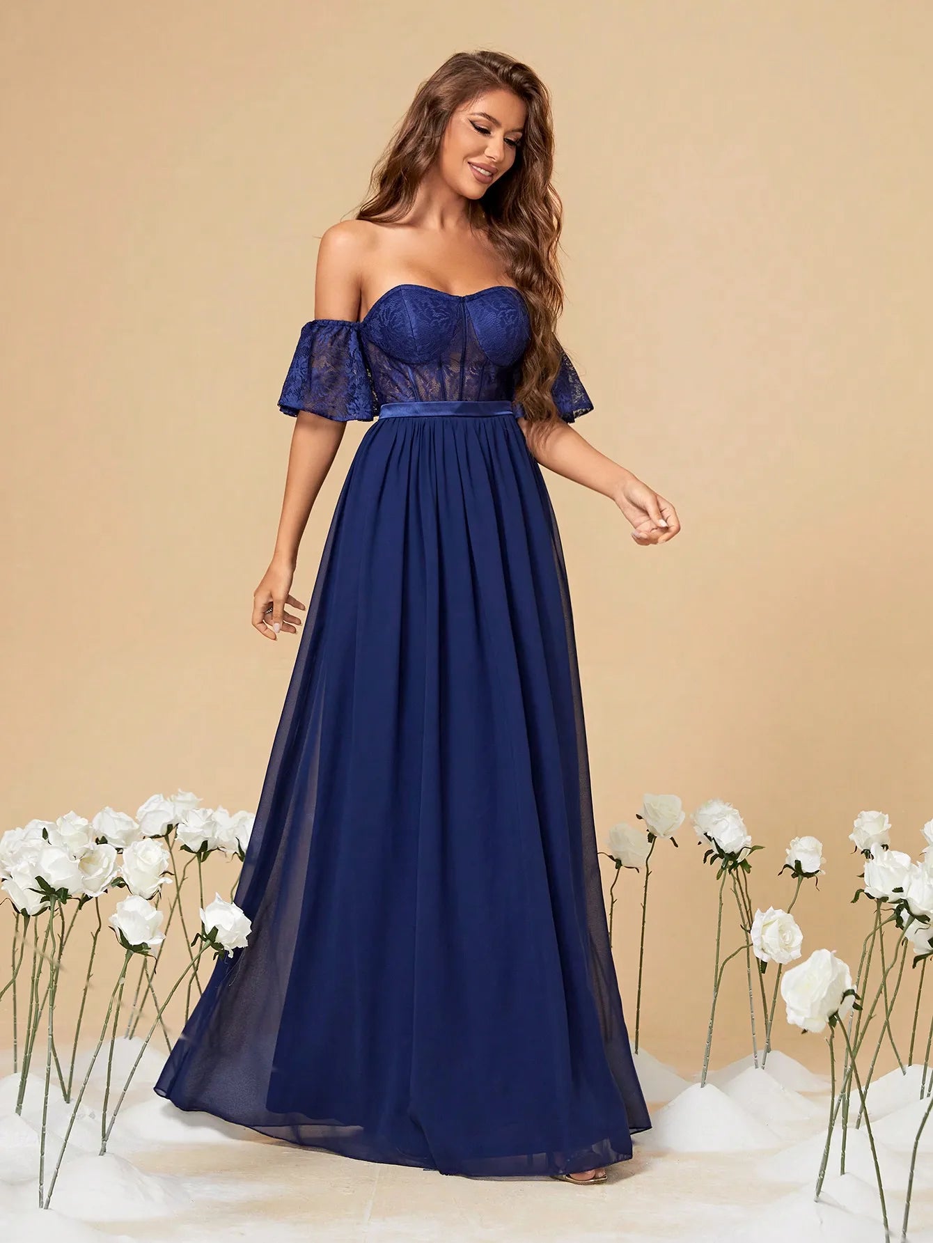 Lace Cutout Chiffon Prom Dress
