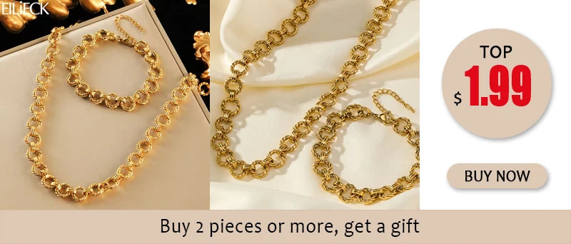 EILIECK 316L Stainless Steel Silver Color Cuban Chain Statement Necklace Bracelet Set Charm Fashion Women Waterproof Jewelry Set