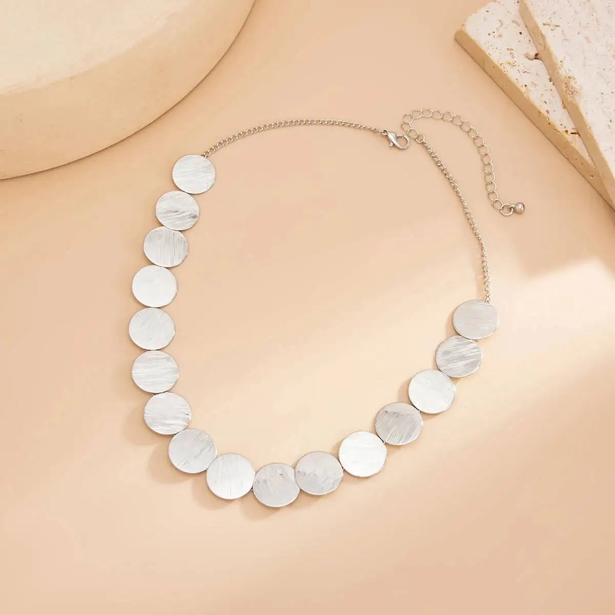 KunJoe Elegant Metal Sequins Chokers Necklaces for Women Minimalist Geometric Round Clavicle Chain Fashion Neck Jewelry Gifts