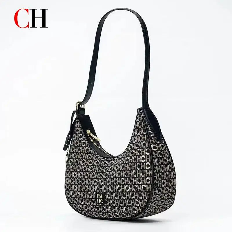 CH Women's Shoulder Bag Monogram Print Chic Retro Bag Spacious Capacity PU Material Letter Printed Design Underarm Bag
