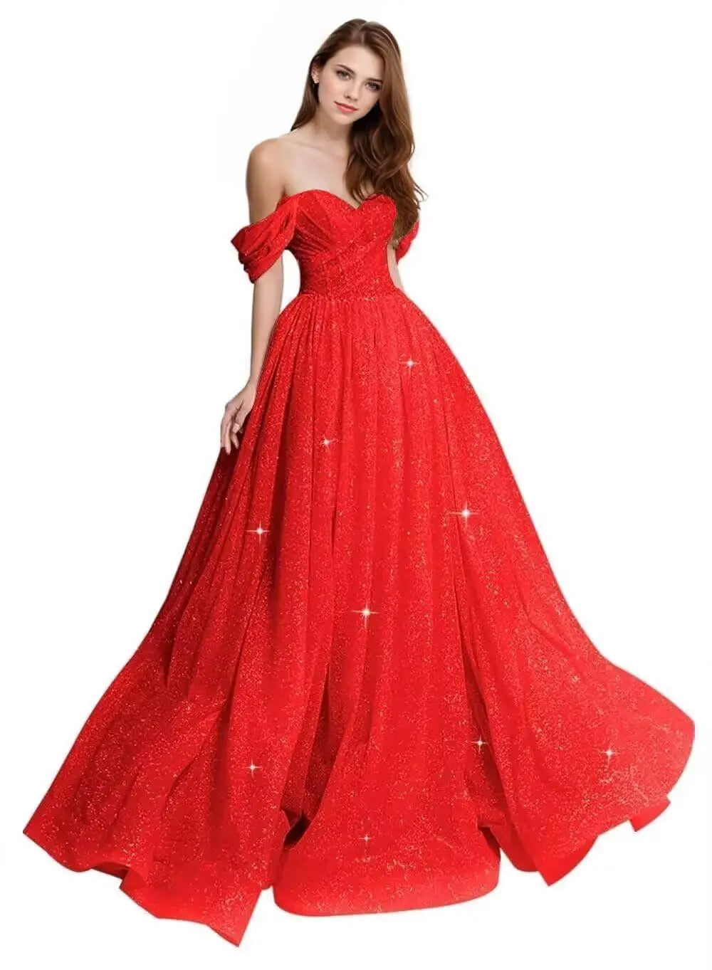 Sexy Long Ball Gown Party Evening Dresses Sparkly Tulle Prom Dress 2026 Off The Shoulder Formal Dresses for Women Glitter A Line