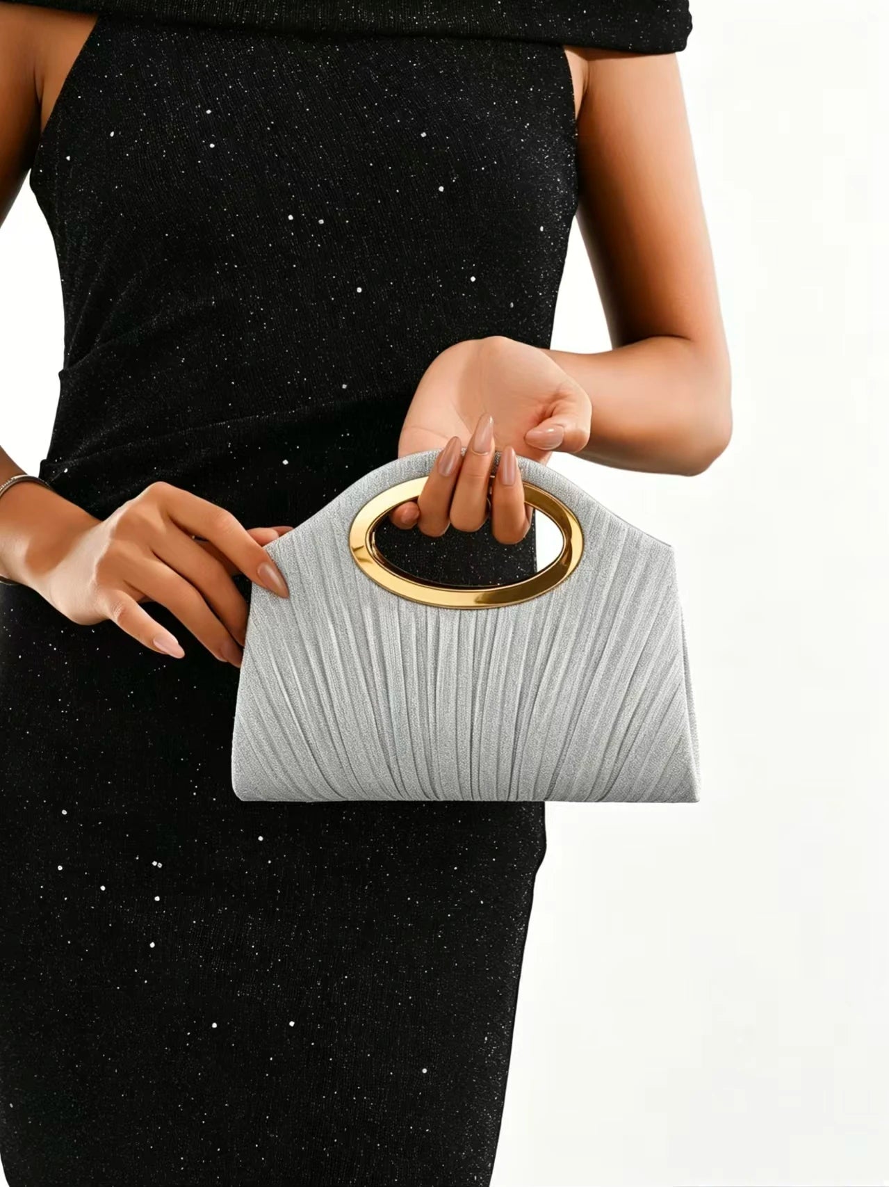 Glittered Evening Bag with Pleats, Women's Single Shoulder Crossbody Chain Bag, Fashionable and Versatile