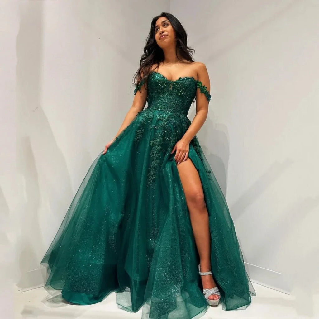 Glitter Embroidered Tulle Prom Dresses Green Graduation Prom Dress Formal Party Dresses Vestidos De Noche Customized - TrendNest