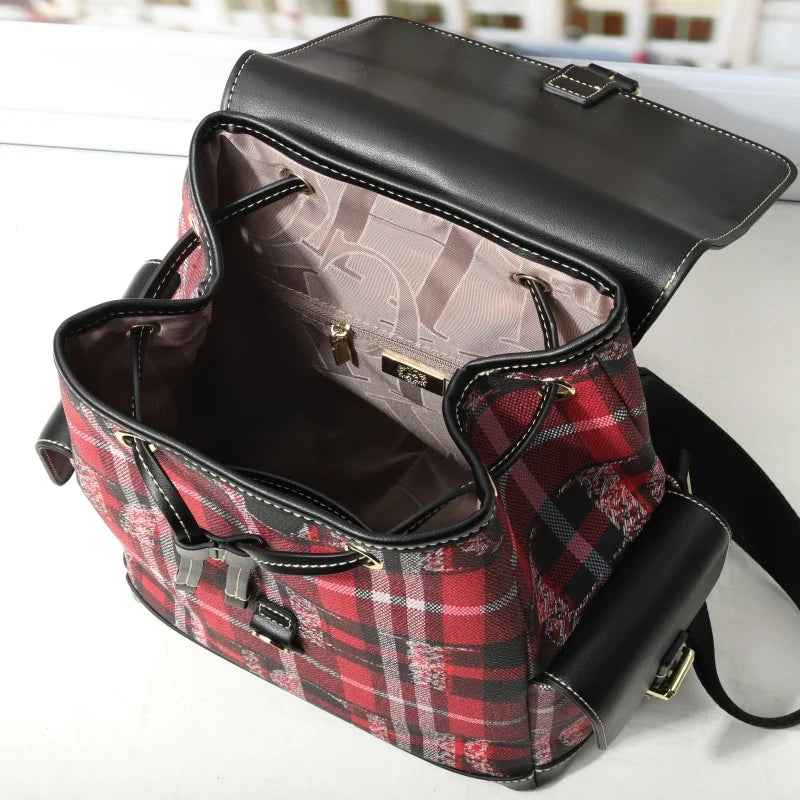 CH Brand Plaid Backpack Women Fashion Casual Large Capacity Stylish Durable Backpack Female Student School Daily Travel