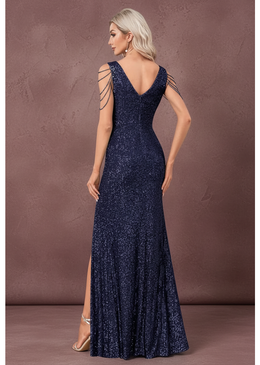Elegant V-Neck Sequins Evening Dresses Long 2025 Luxury Women Formal Dress Wedding Party Prom Beading Cocktail Gowns