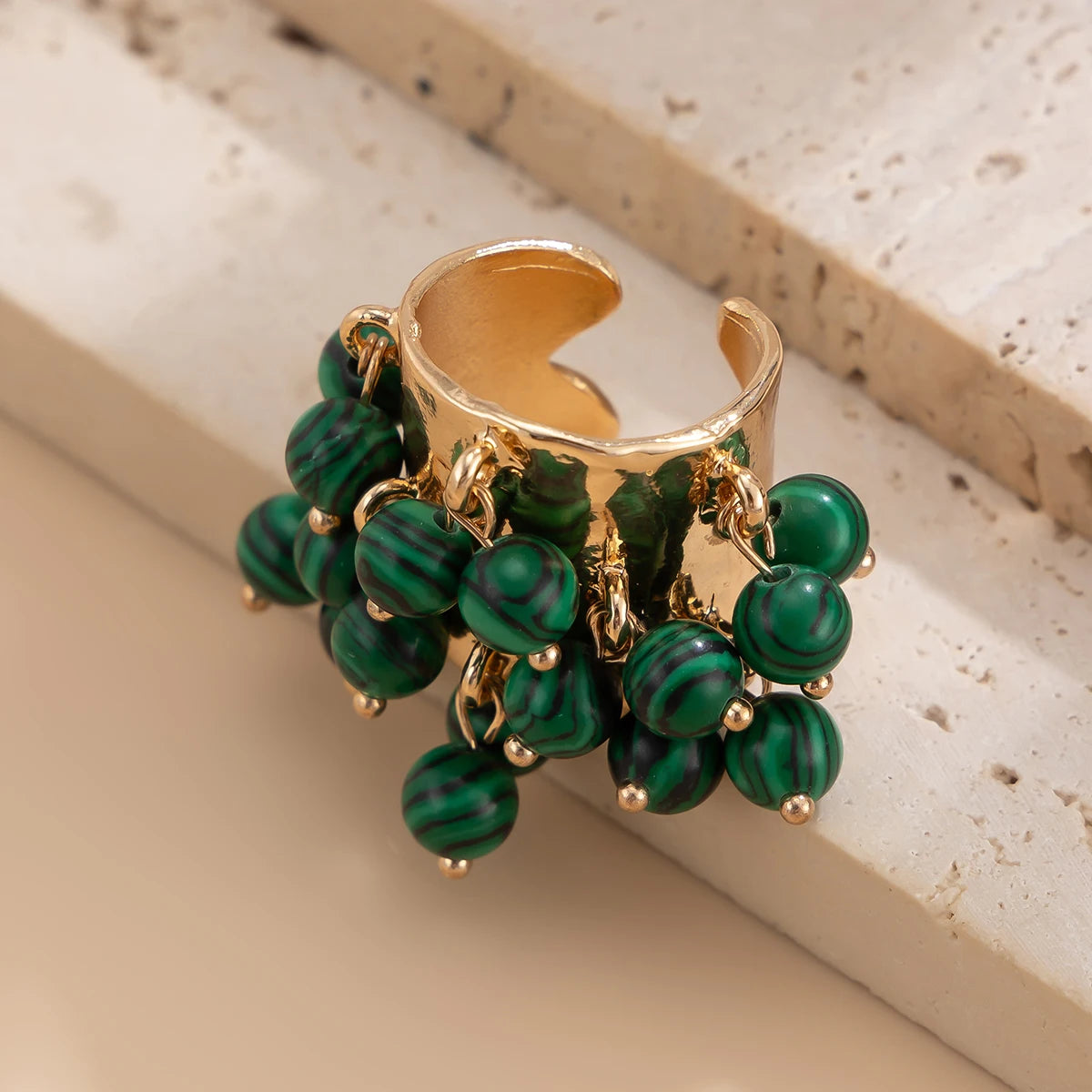 Salircon Trendy Imitation Pearl Stone CCB Small Ball Ring Women's Man 2024 Vintage Street Punk Hip Hop Ring Female Jewelry