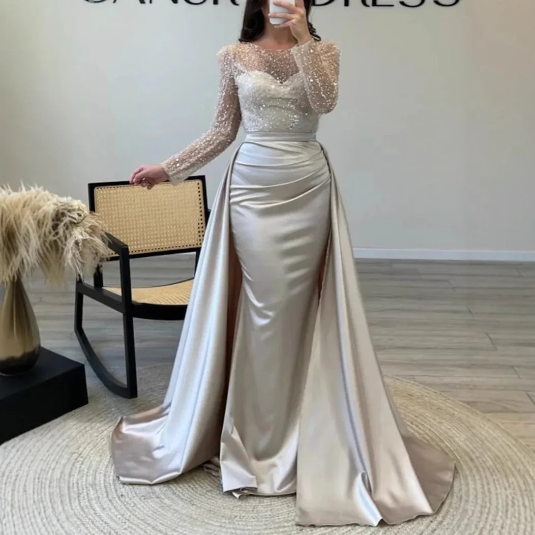 Shiny Sequin Evening Dress Long Sleeve Women's Style Queen Atmosphere Hostess Annual Ball Ceremony Chic Lady Fashionable Mommy O