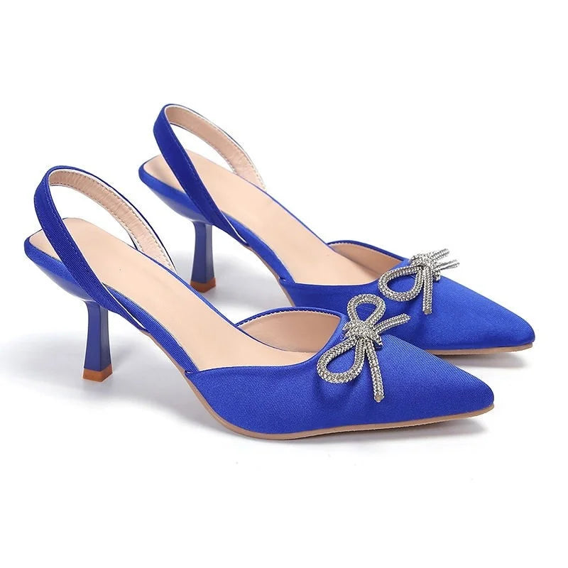 Plus-size pointed-toe high-heeled sandals - 2025 summer new style, high-quality, niche women's shoes, bow tie thin heel sandals