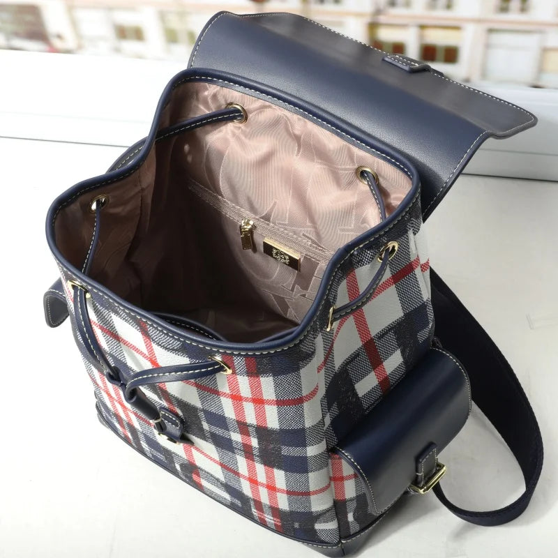 CH Brand Plaid Backpack Women Fashion Casual Large Capacity Stylish Durable Backpack Female Student School Daily Travel