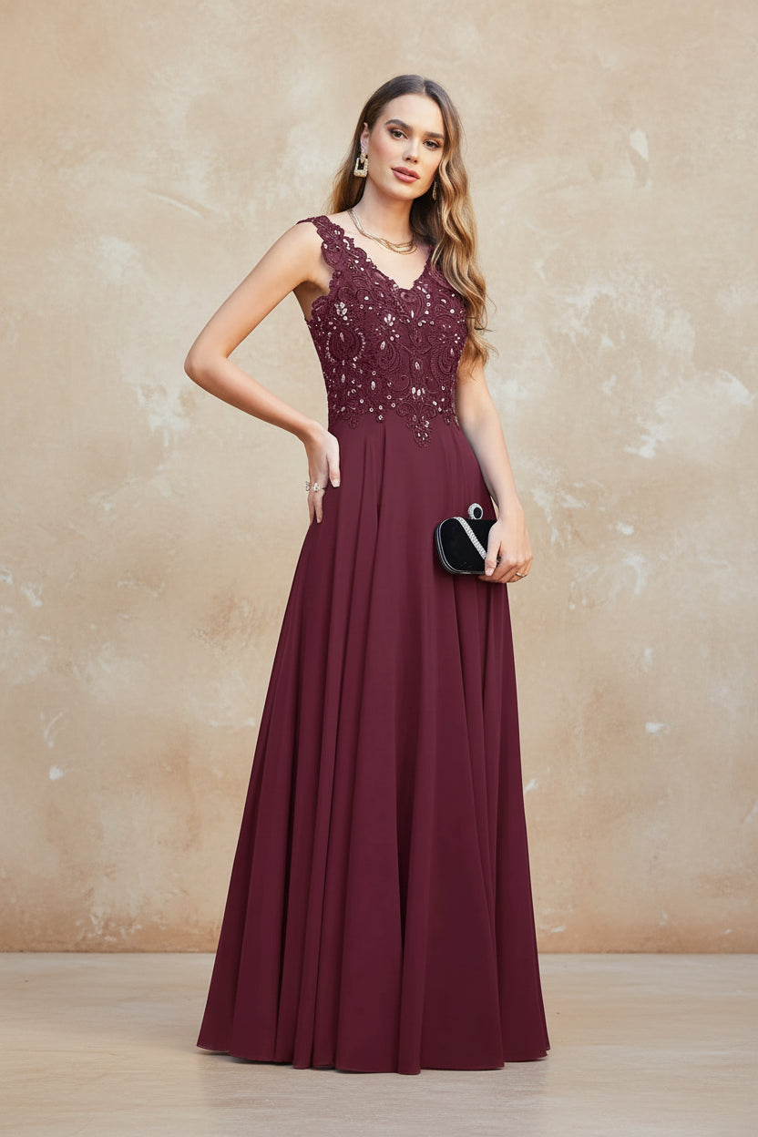 Navy Blue Chiffon Lace Beaded Evening Dresses V Neck Crystal Sleeveless Elegant Formal Party Prom Gowns Vestido De Fiesta Bride