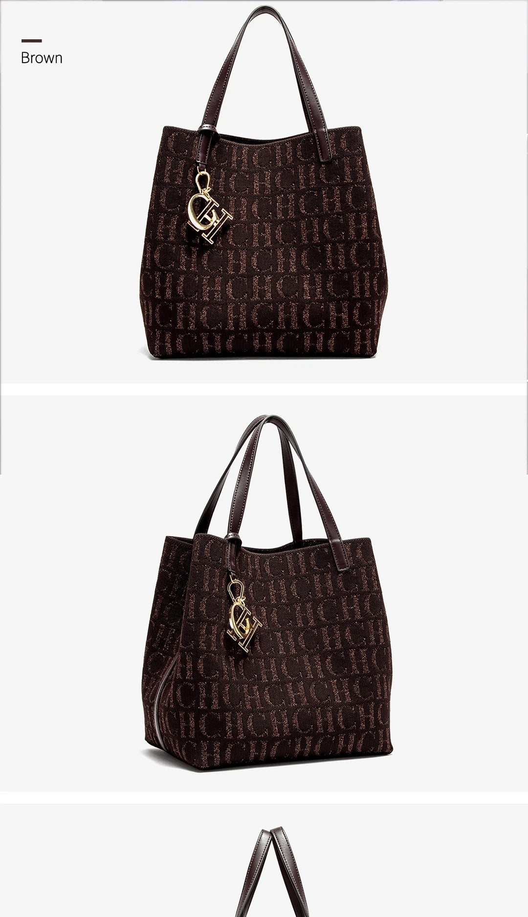 CH Trendy Solid-Color Women's Bucket Bag - Large Capacity Letter Print Design with Detachable Strap Inner Card Pockets Handbag