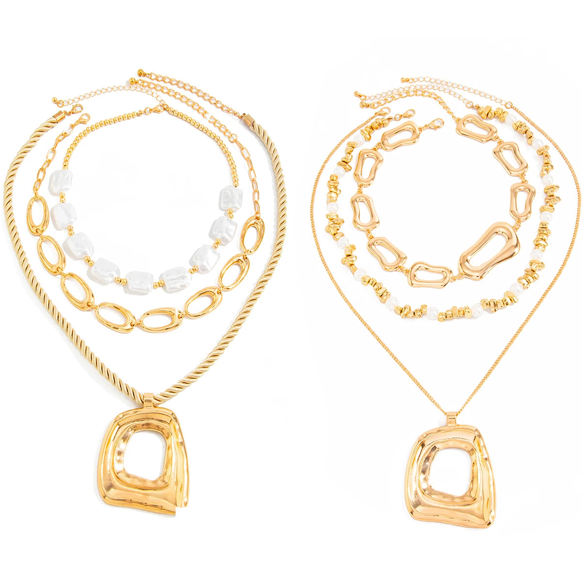 Salircon 2 Styles Creative Irregular Big Square Pendant Necklace Women Punk Exquisite Imitation Pearl Choker Aesthetic Jewelry