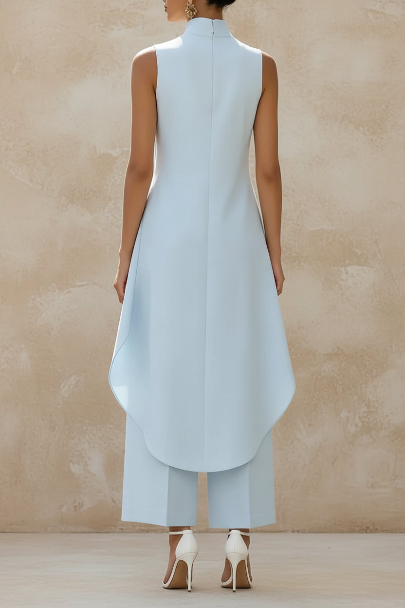 Sleeveless High Neck Asymmetrical Layered Wide Leg Jumpsuit for Women Elegant Formal Evening Wear