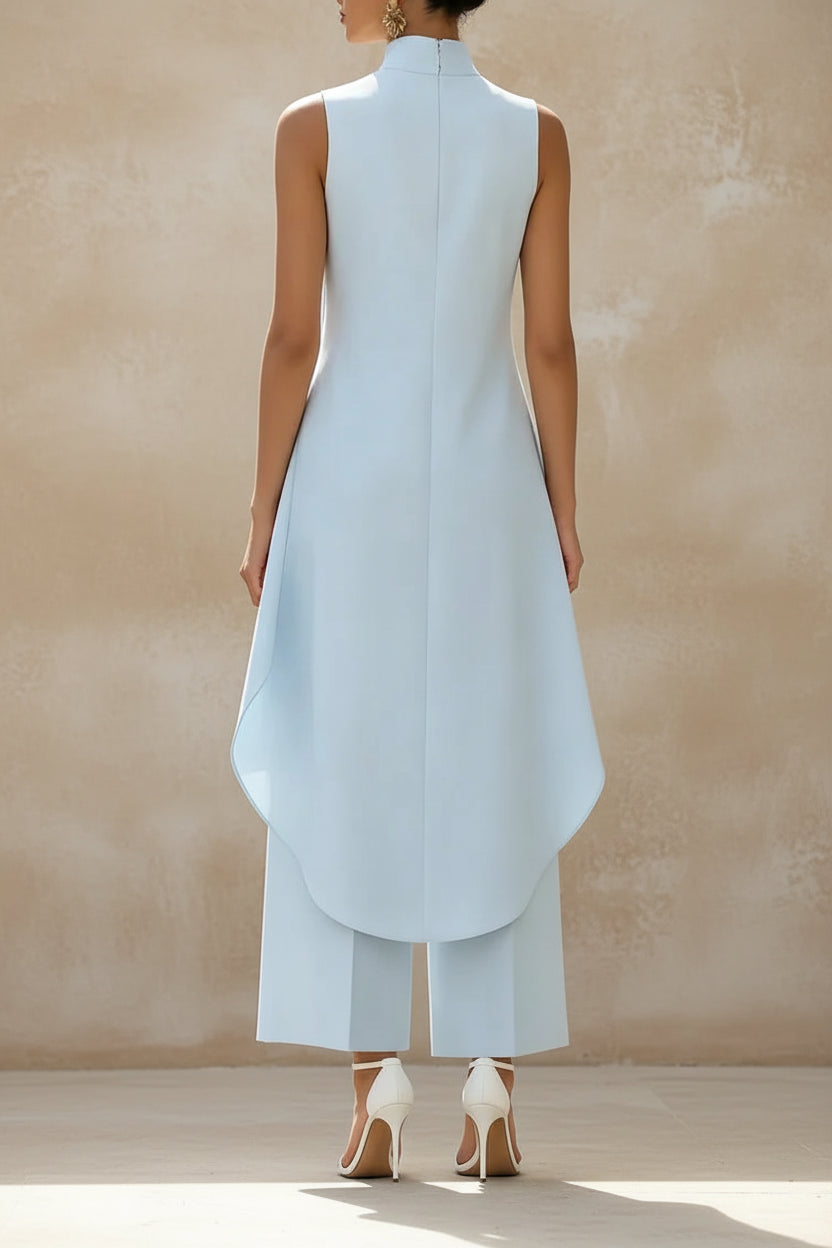 Sleeveless High Neck Asymmetrical Layered Wide Leg Jumpsuit for Women Elegant Formal Evening Wear