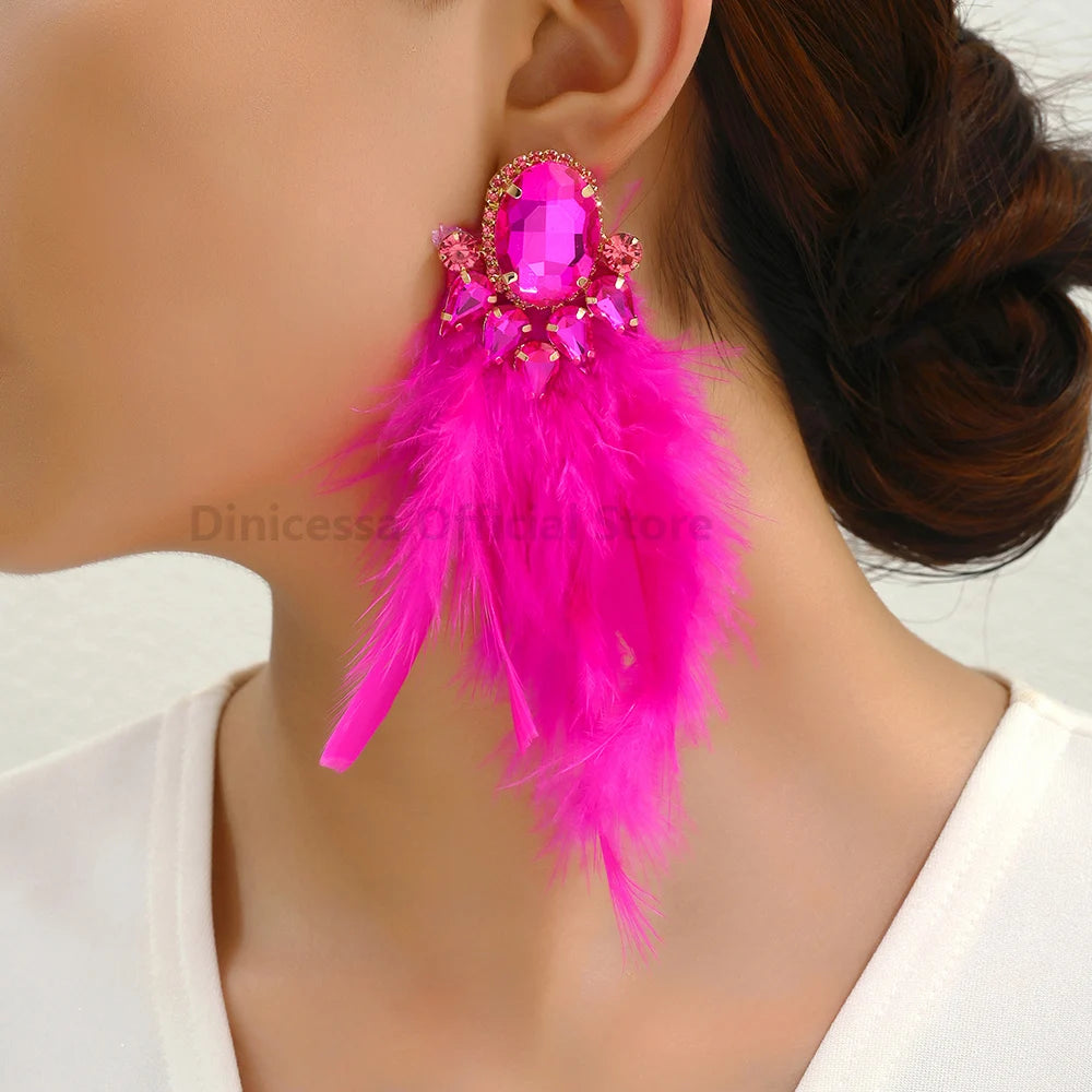 Feather Tassel Charm Elegant Long Dangle Drop Earrings