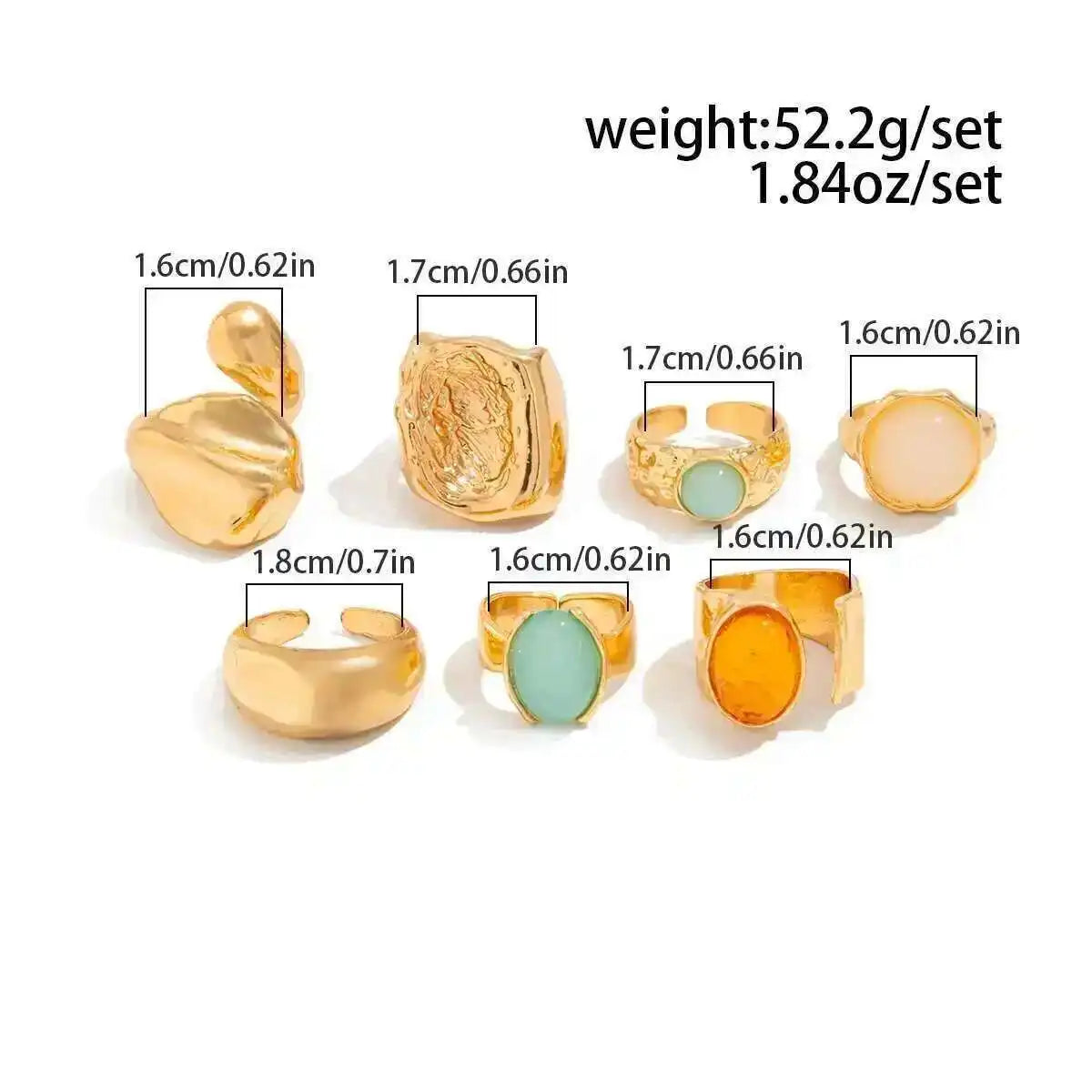 Salircon 7Pcs/Set Trendy Colorful Crystal Open Rings for Women Luxury Chunky Finger Rings Fashion Banquet Jewelry Accessories
