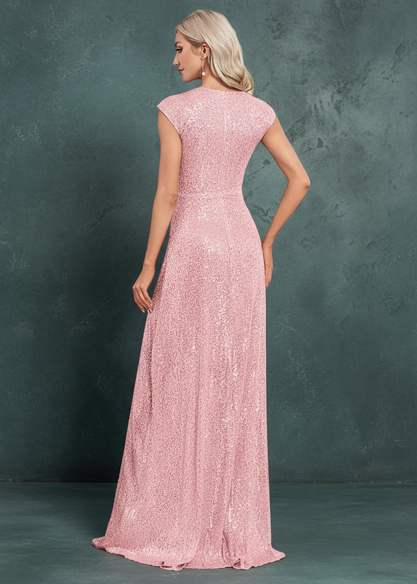 Women Elegant V-neck Mermaid Evening Dress Floor Length Formal Blue Prom Party Gown Sequins Sleeveless Vestidos