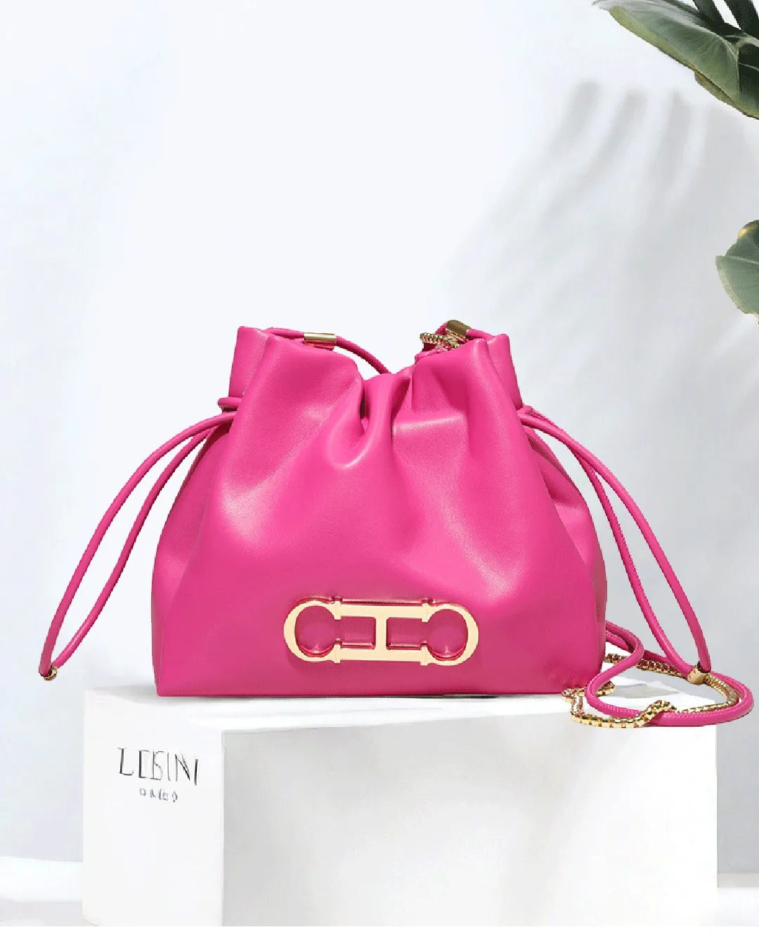 Elegant Drawstring Bucket Bag 2026 Shoulder Handbag with Gold CH Logo Versatile Chain Strap Crossbody Purse for Ladies
