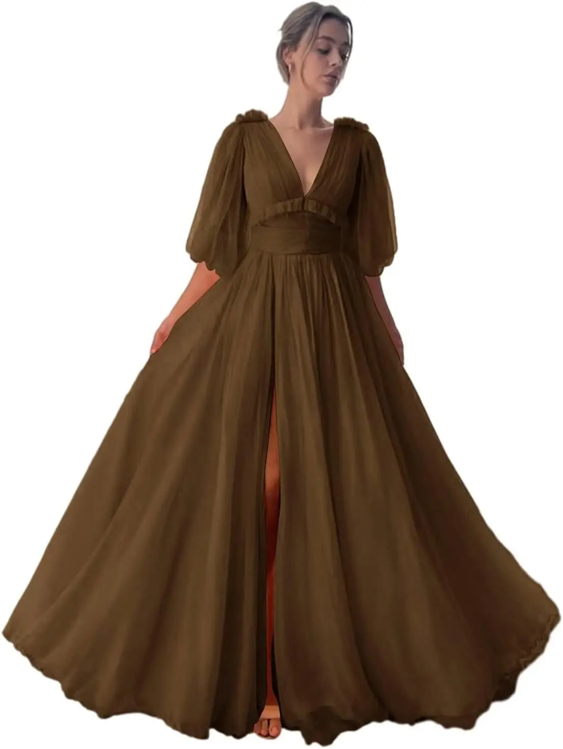 Long Slit Ball Gowns Formal Dresses for Women Evening Party Gown Formal Dress Women Elegant Puffy Sleeve Tulle Prom Dresses 2026