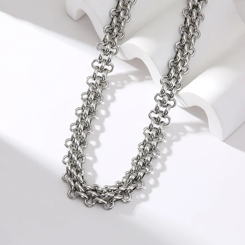 EILIECK 316L Stainless Steel Silver Color Cuban Chain Statement Necklace Bracelet Set Charm Fashion Women Waterproof Jewelry Set