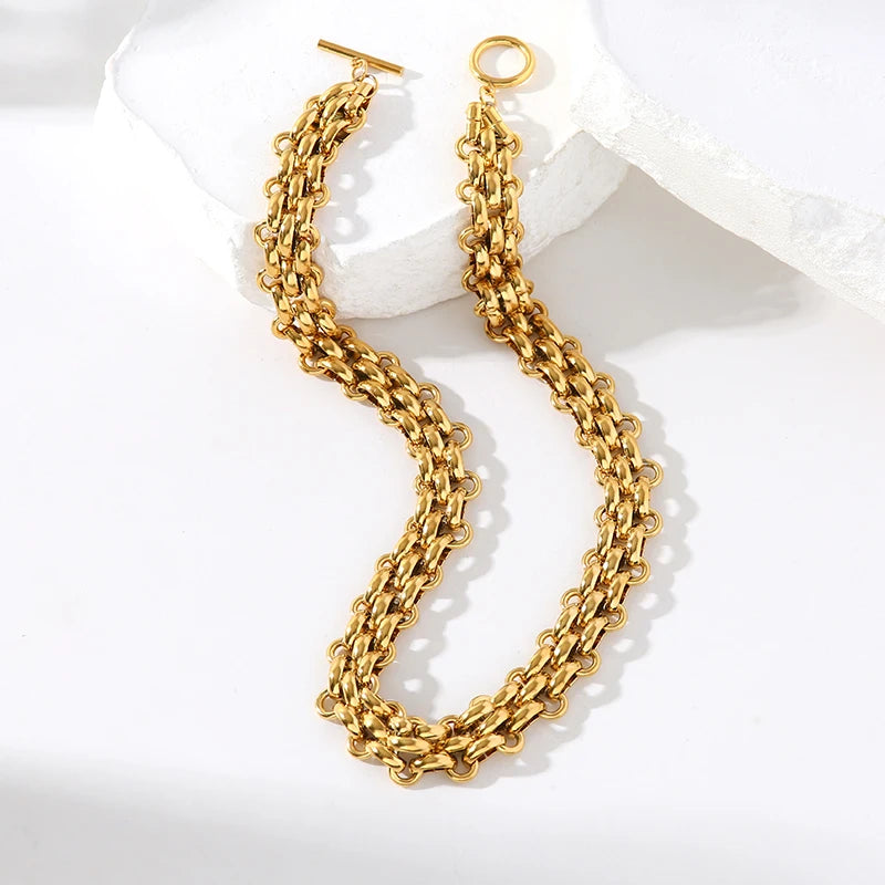 EILIECK 316L Stainless Steel Silver Color Cuban Chain Statement Necklace Bracelet Set Charm Fashion Women Waterproof Jewelry Set