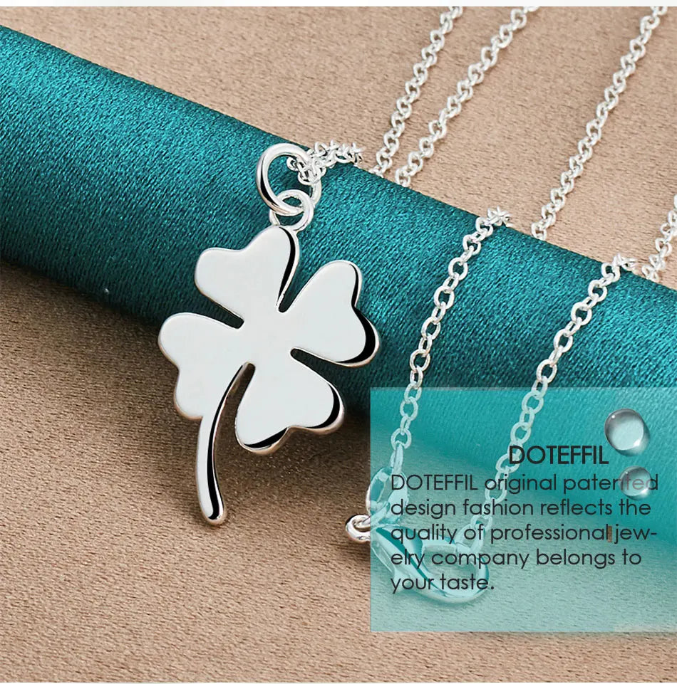 DOTEFFIL 925 Sterling Silver Four-Leaf Clover Pendant Necklace 16-30 Inch Chain For Woman Fashion Wedding Charm Jewelry