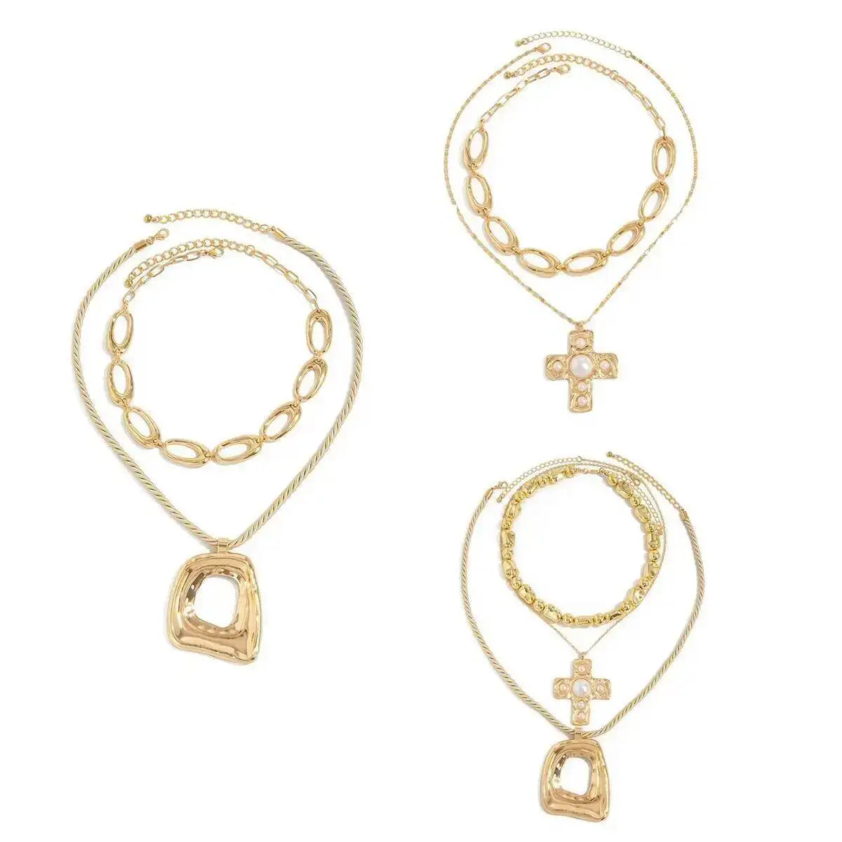 KunJoe New Trendy Hollow Out Square Geometric Pendant Necklace Set for Women Adjustable Rope Chain Choker Necklace Party Jewelry
