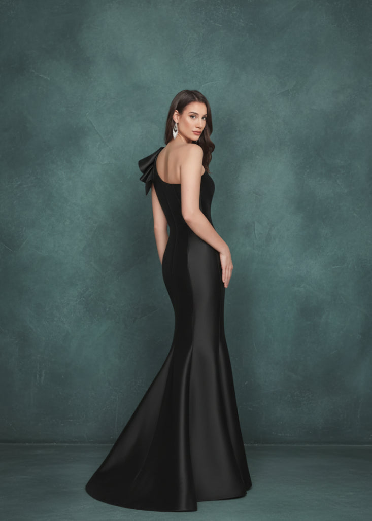 One Shoulder Prom Dresses Satin Mermaid Long Gowns With Bow
