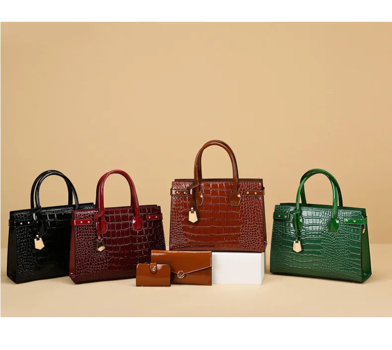 Retro Ladies Three-piece Set Mother-daughter Crossbody Bag Crocodile Pattern Texture Single-shoulder Hand-held Diagonal Bag