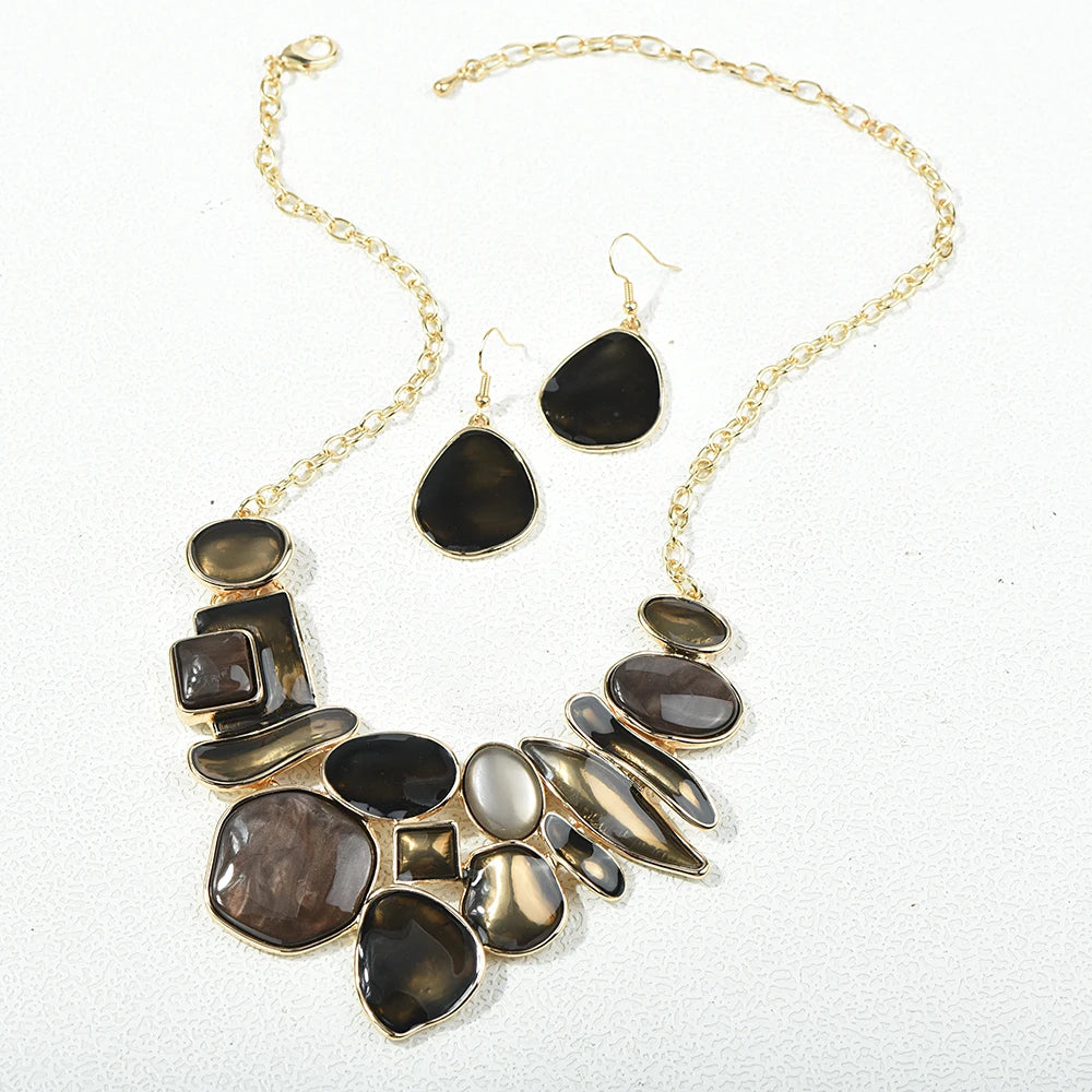 ICEYY Exquisite Colorful Irregular Geometric Metal Choker Necklace Earrings jewellery Woman Accesories