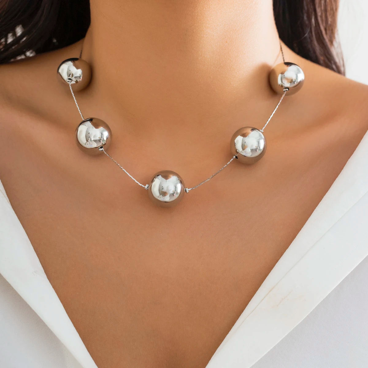 Salircon Punk Simple Metal Big Ball Bead Chain Clavicle Necklace Gothic Aesthetics Fine Snake Chain Choker Women's Trend Jewelry