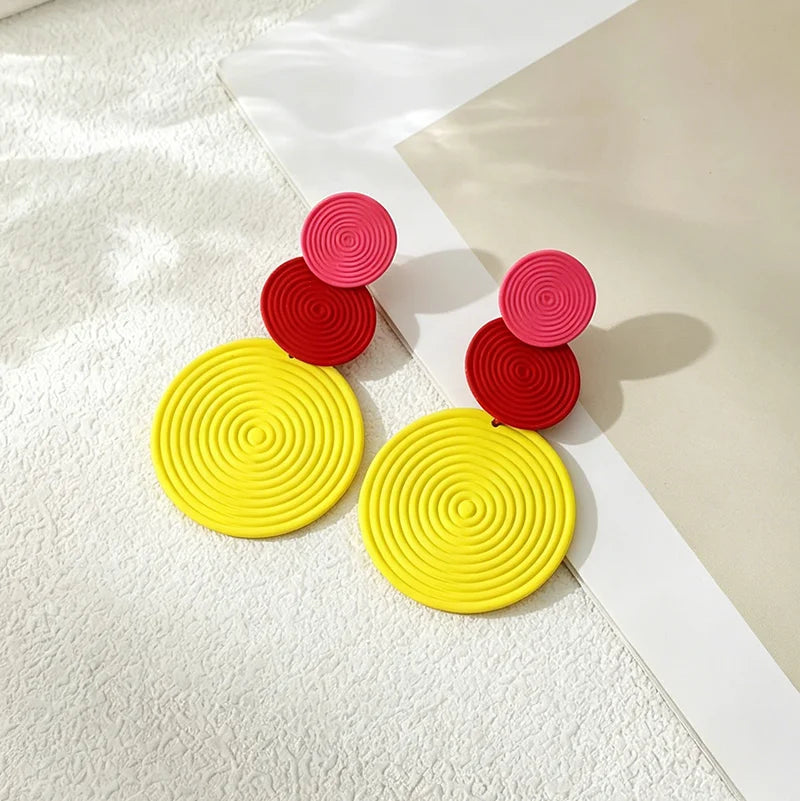 Trendy Stylish Dangle Earrings Trio Circle Design Daily Outfits Party Accessories Fashionable Stuff RED Orange Big Earrings