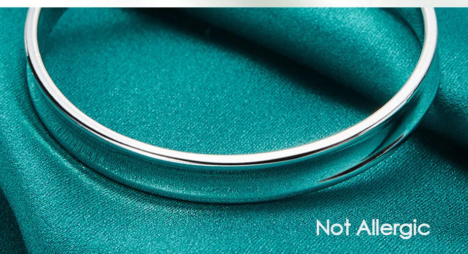 DOTEFFIL 925 Sterling Silver Smooth 8mm Adjustable Bangle Bracelet For Woman Man Fashion Wedding Engagement Party Jewelry