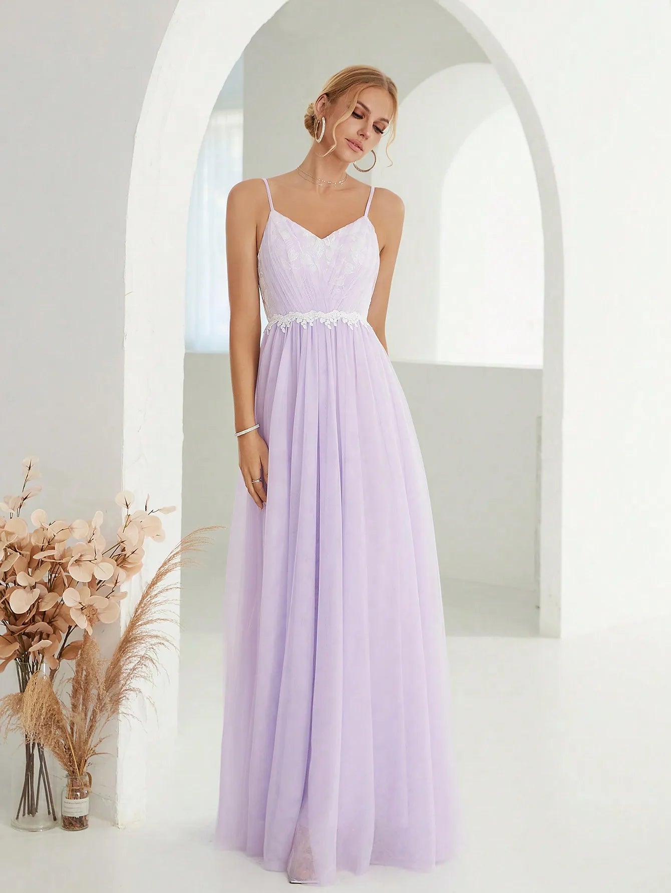 Mgiacy Halter mesh cross folding lace contrasting long dress