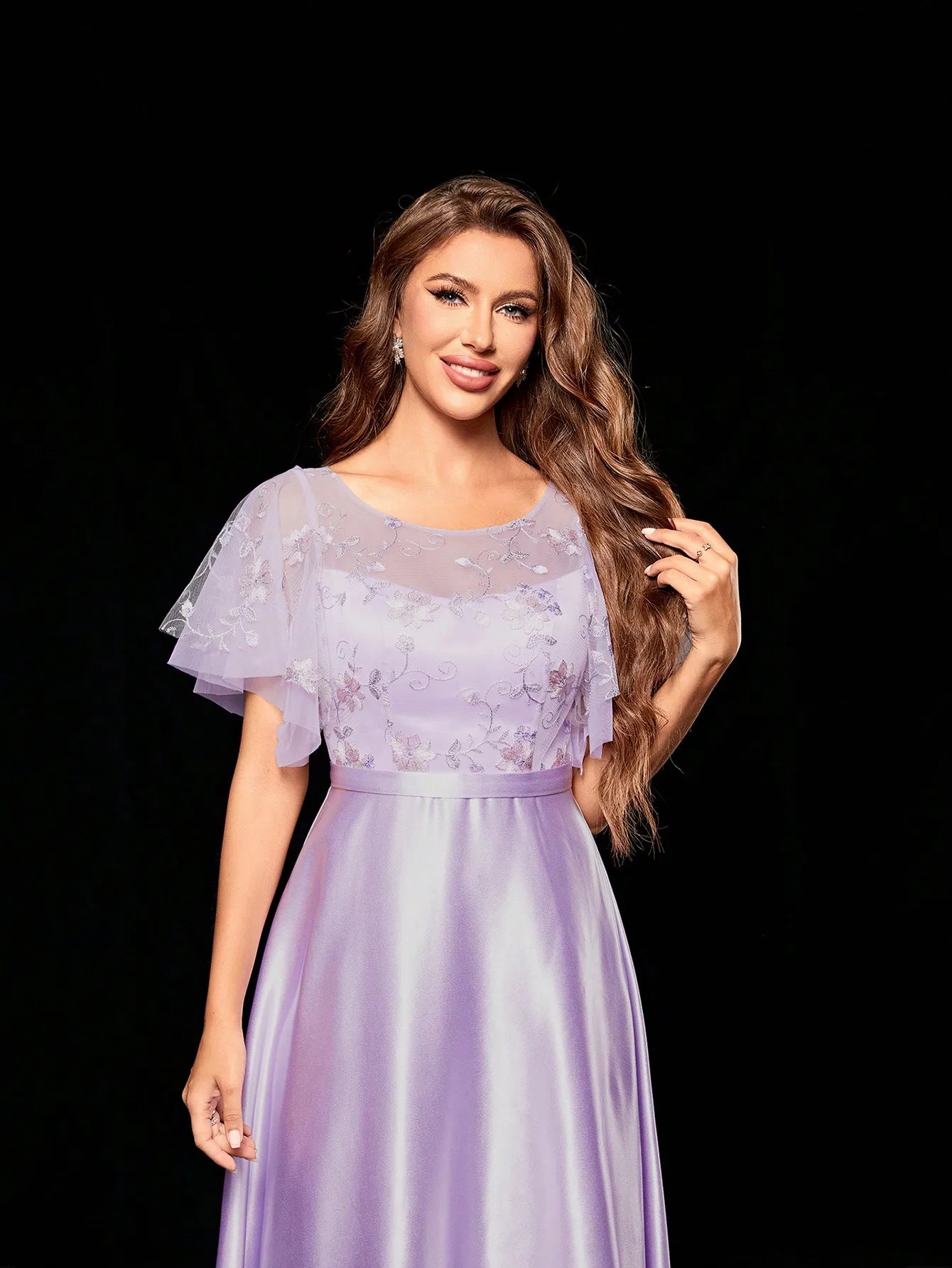 Mgiacy Embroidery mesh patchwork color ding large skirt evening gown