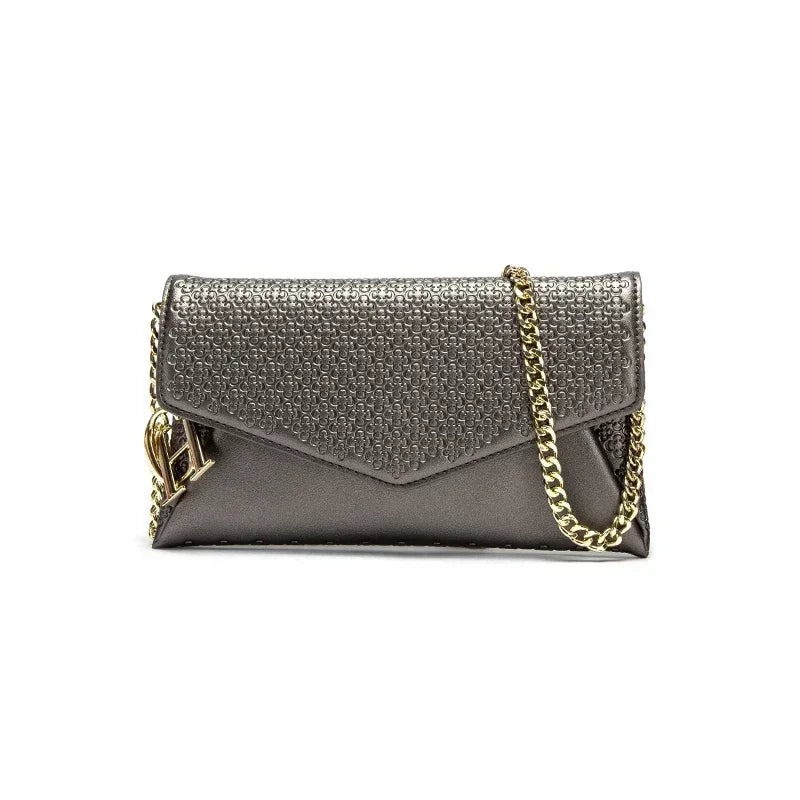CH Women's Crossbody Bag Stylish Textured Leather Clutch Gold Chain Logo Detail Evening Party Purse Must Have Hot Sale