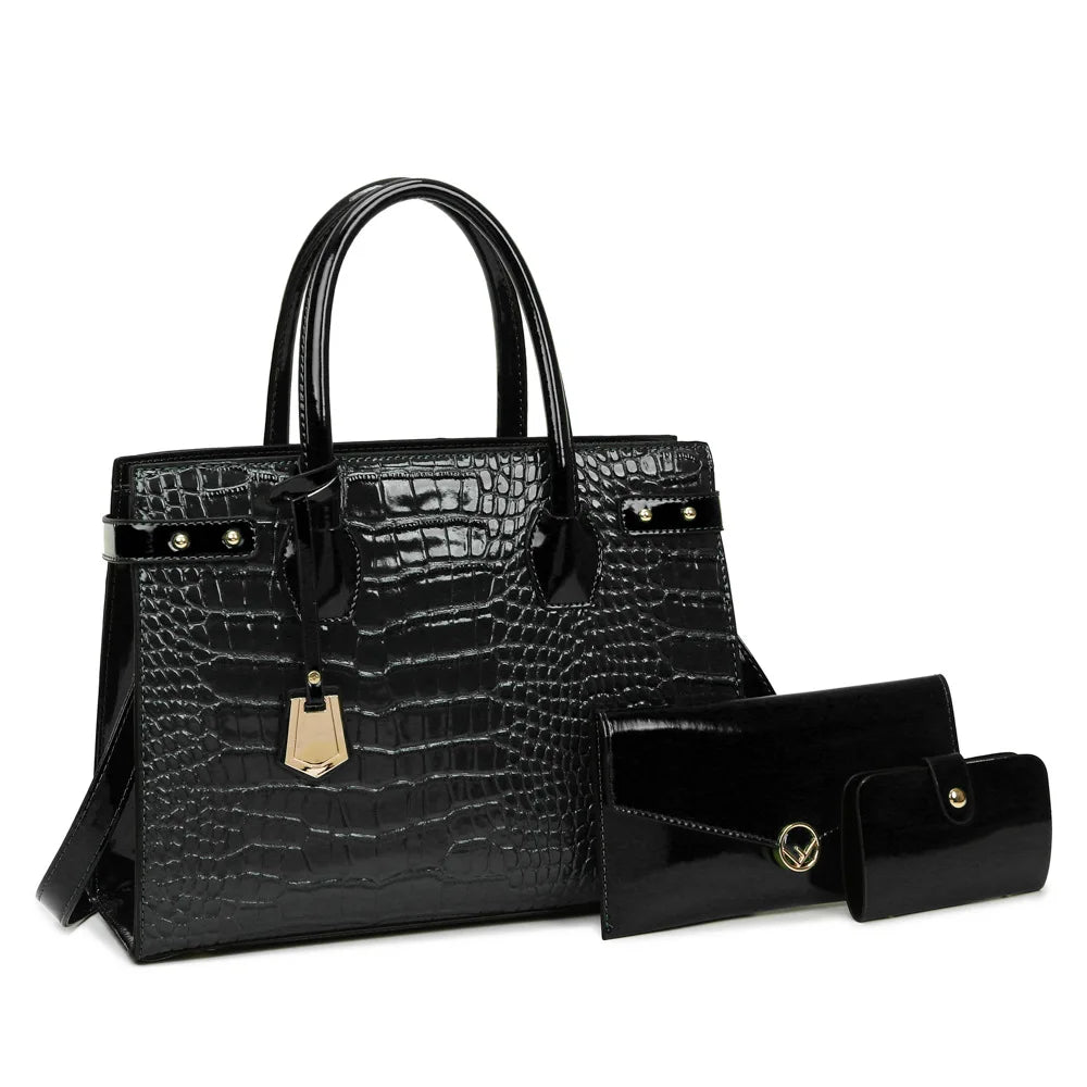 Retro Ladies Three-piece Set Mother-daughter Crossbody Bag Crocodile Pattern Texture Single-shoulder Hand-held Diagonal Bag