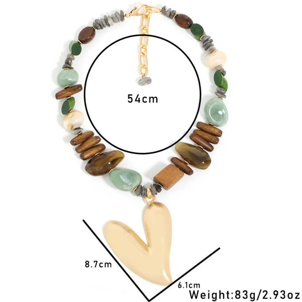 Bohemian Mixed Stone & Wood Bead Necklace for Women